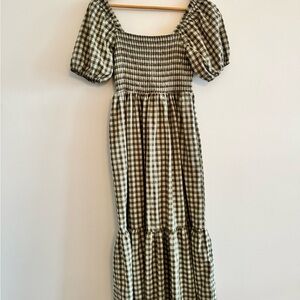 Gingham Puff Sleeve Maternity Dress